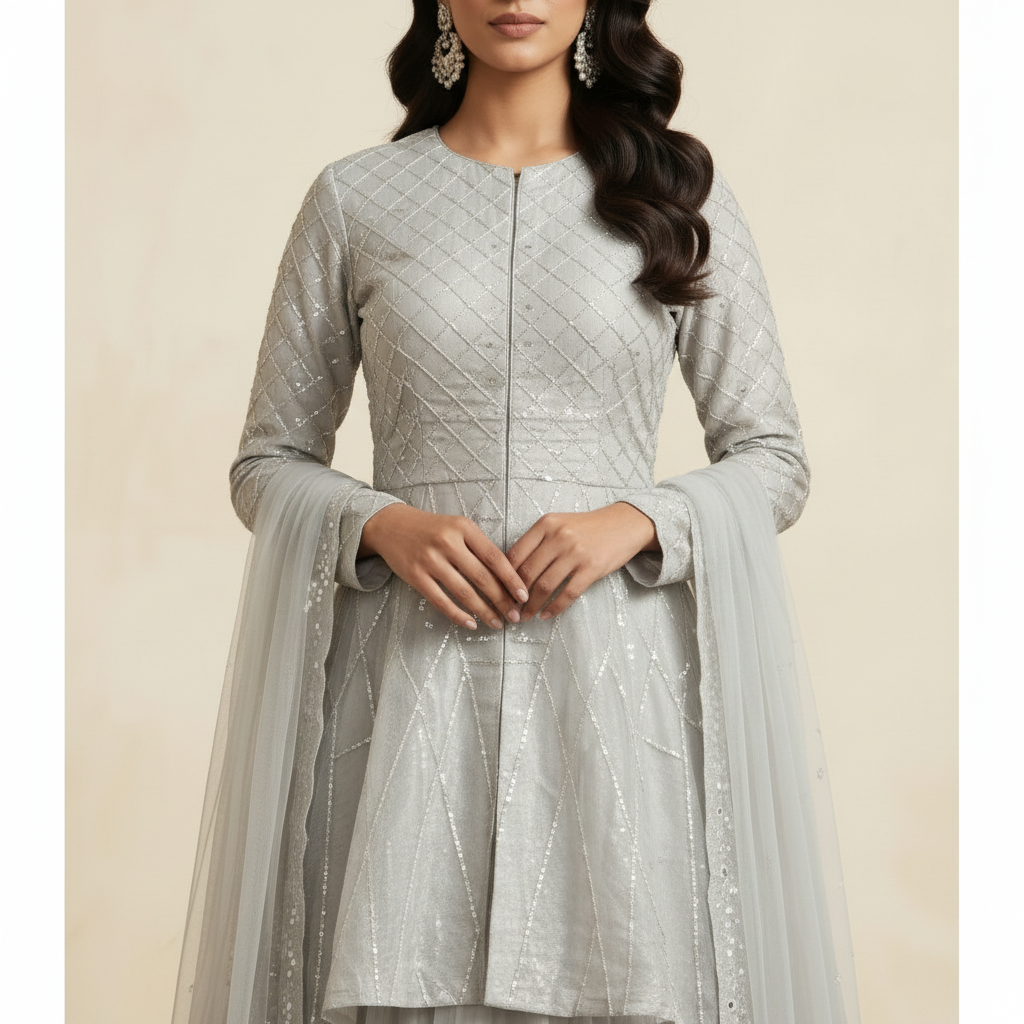 Ash grey jacket and skirt set