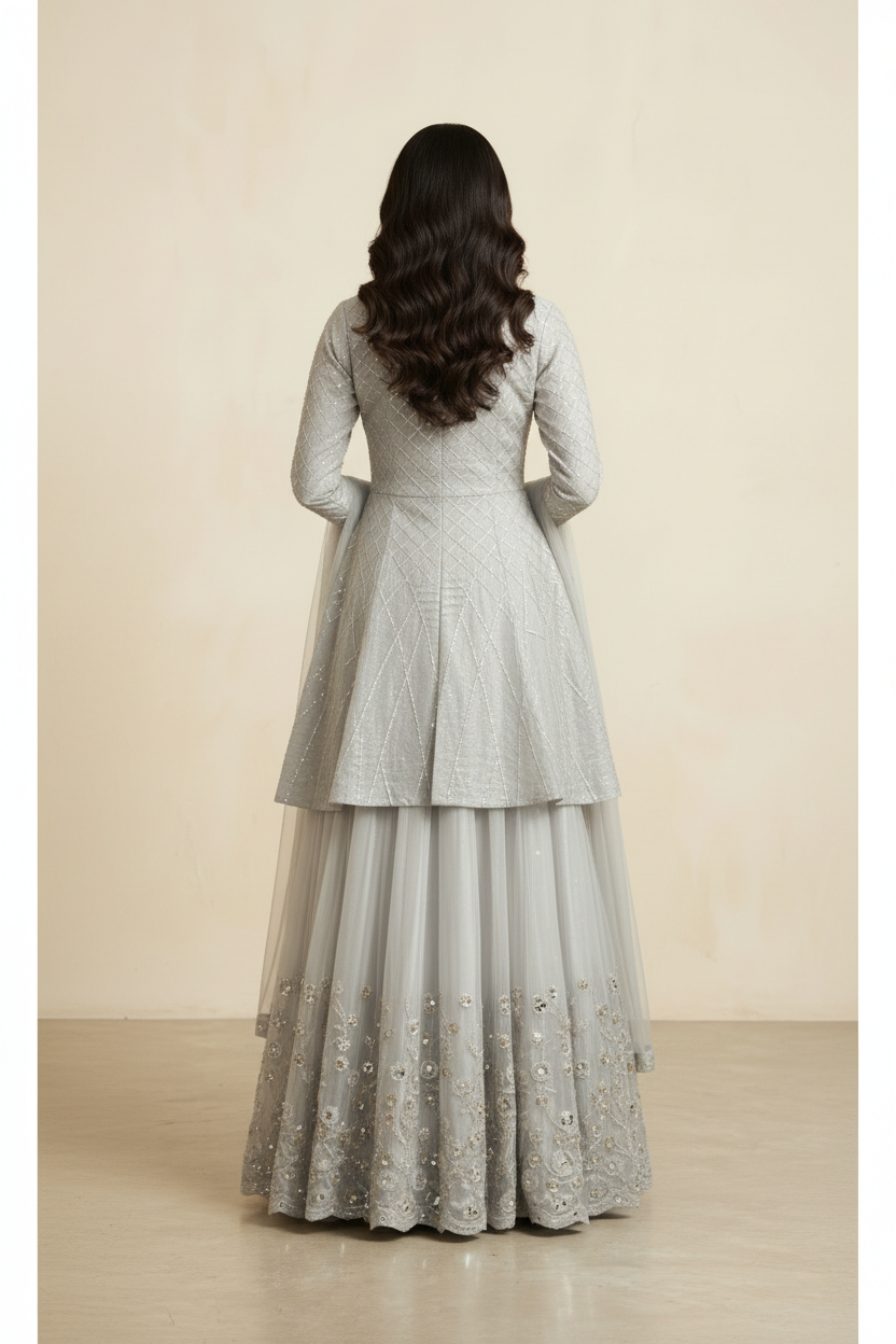 Ash grey jacket and skirt set
