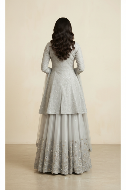 Ash grey jacket and skirt set