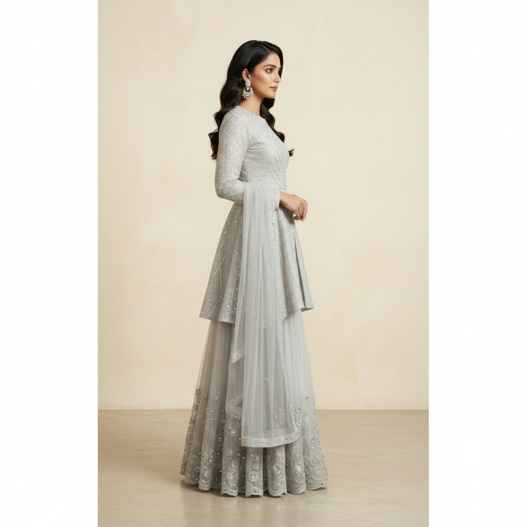 Ash grey jacket and skirt set
